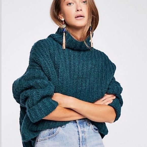 Free People Sweaters - Free People Turquoise Fluffy Fox Cowl Neck Sweater Women's Size XS